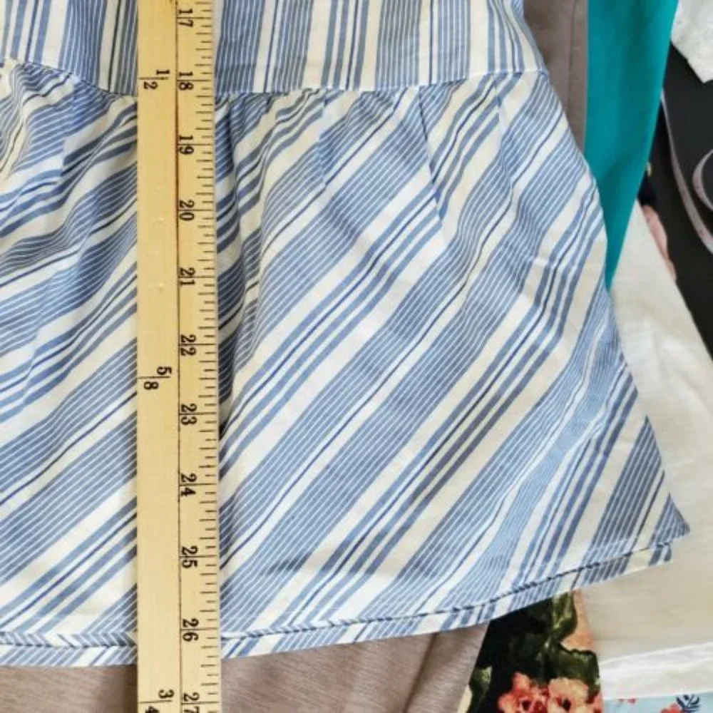 J by J Crew skirt 12 blue white stripe tie front waist Ruffle Hem Lined Back Zip